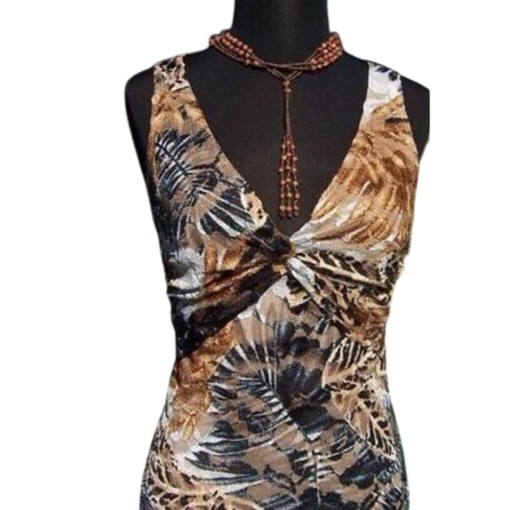 Cache Sheer Illusion Safari Lace Mesh Cami Top New Ruched Knot Lined New $98 NWT